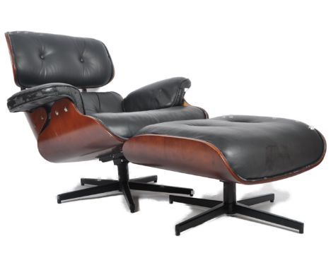 After Charles &amp; Ray Eames - Herman Miller - Lounge Chair - A late 20th century Eames style retro vintage large swivel acc