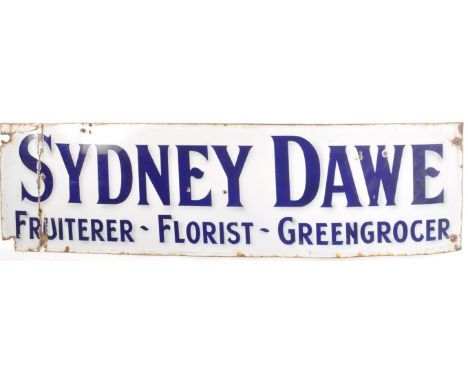 Sydney Dawe - A vintage 20th Century advertising point of sale shop display enamel porcelain sign for Sydney Dawe 'Fruiterer 