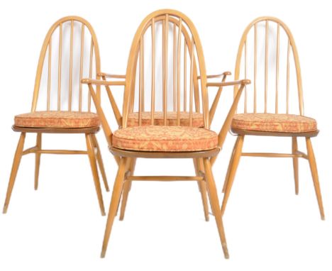 Lucian Ercolani - Ercol - Quaker Pattern - A set of four retro vintage 20th Century beech and elm dining chairs having a hoop