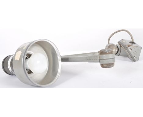 RS - A retro 20th Century industrial / factory desk / wall mountable lamp light having a barrel shade with three part adjusta