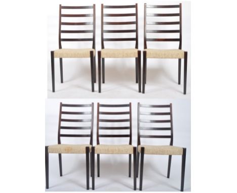 Svegards Markaryd - A matching set of six retro 20th Century Swedish Afromosia teak wood ladder back dining chairs. Each chai