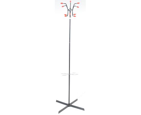 An retro vintage 1960's sputnik atomic space age hat & coat stand of tubular metal construction having shaped red coat hooks 