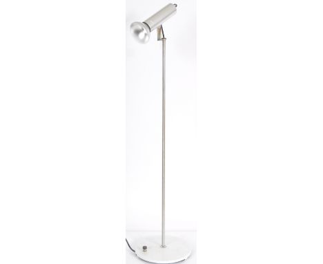 Rotaflex - A retro 20th Century floor standing lamp light having a spotlight type top raised upon a single polished steel ste