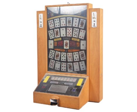 A retro mid 20th Century 1950s / 60s fruit machine / slot machine 'Joe Jack' game. Upright back and sloped front with acrylic