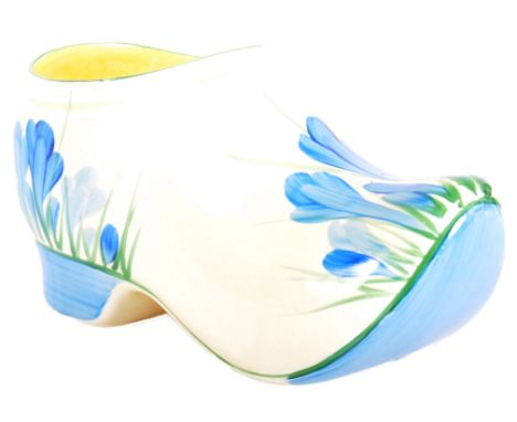 Clarice Cliff - A vintage 20th Century 1930s Art Deco Blue Crocus decorated ceramic&nbsp;sabot or clog. Hand painted with flo