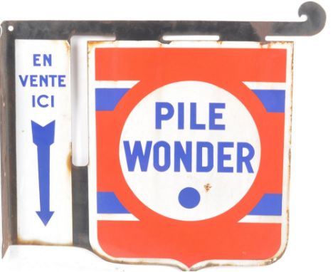 Pile Wonder - A retro vintage 20th Century French double sided point of sale shop display advertising enamel sign for Pile Wo