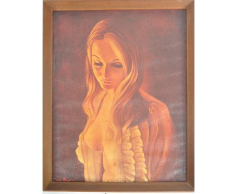 Vera Pegrum - A retro mid 20th Century portrait oil on paper depicting a nude female. Set within a mid Century frame. Signed 