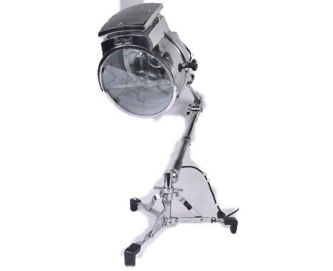 A retro vintage 20th Century work desk lamp in the manner of Strand. Typical theatre light form with metal case.&nbsp;Sold as