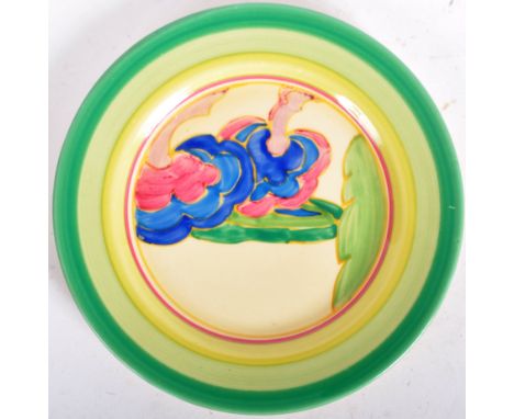 Clarice Cliff - Two vintage 20th Century 1930s Art Deco hand painted plates. One plate decorated in the Delecia Citrus patter