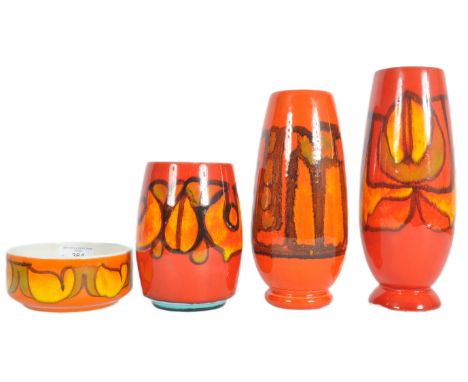 Poole Pottery - Delphis Range - A selection of retro mid 20th Century ceramic vases each with glazed decorations and makers m