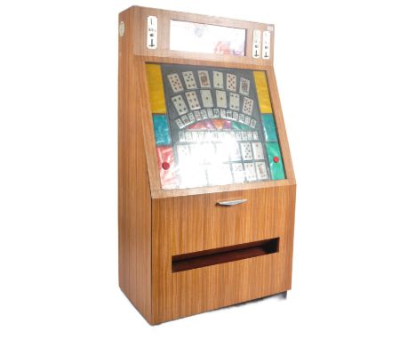 A retro mid 20th Century 1950s / 60s fruit machine / slot machine 'Ace Hi' game. Upright back and sloped front with acrylic a