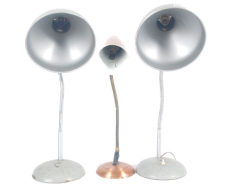 A group of three retro 20th Century table / desk adjustable table lamp lights including a pair of French examples with grey p