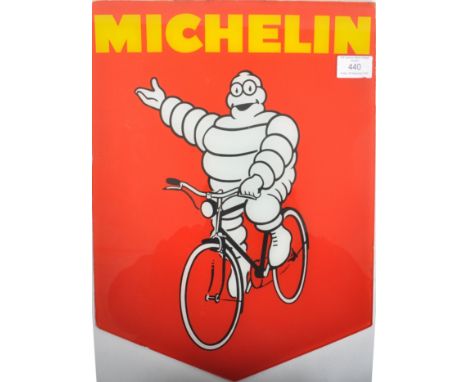 Michelin - A retro vintage 20th Century shop display advertising glass sign for Michelin having yellow lettering on red groun