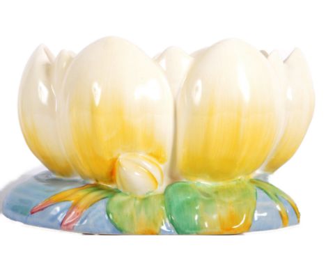 Clarice Cliff - A vintage 20th Century 1940s / 50s water lily centrepiece bowl with moulded and hand painted decoration. Make