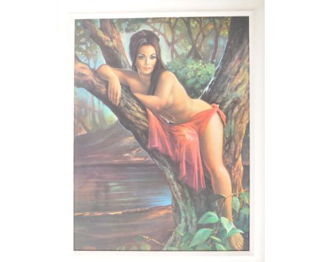 Joseph Henry Lynch (Born 1911-1989) - Woodland Goddess - A retro vintage mid 20th Century portrait painting print on board de