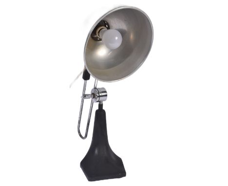 A retro vintage 20th Century industrial spot light lamp work lamp. Pendant shade with polished aluminium finish. Sold as unte