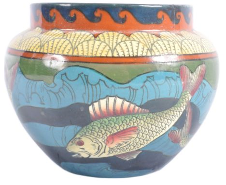 Wileman and Co Foley - Intarsio - An early 20th Century Art Nouveau hand painted ceramic vase decorated with fish. Makers mar