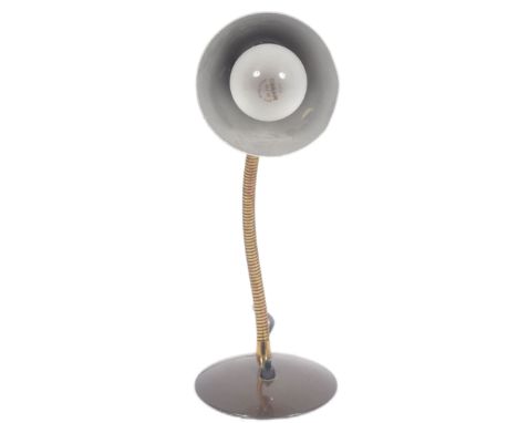 Pifco - A vintage mid 20th Century Anglepoise desk / table lamp light having a brown conical shade upon a brass gooseneck adj