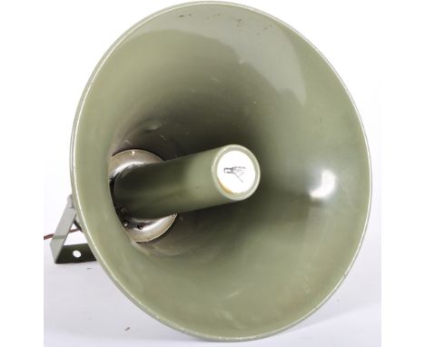 A 20th Century train platform tannoy speaker of cone shape finished in green. Measures approx; 41cm x 32cm diameter.&nbsp;&nb