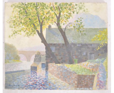 Norman C. Robinson - A vintage 20th Century oil on canvas painting depicting a scenic river village. Signed and dated '77 by 