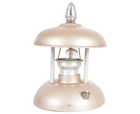 A retro vintage mid 20th Century 1950s twist rise and fall table lamp light having a chrome finial atop a domed shade support