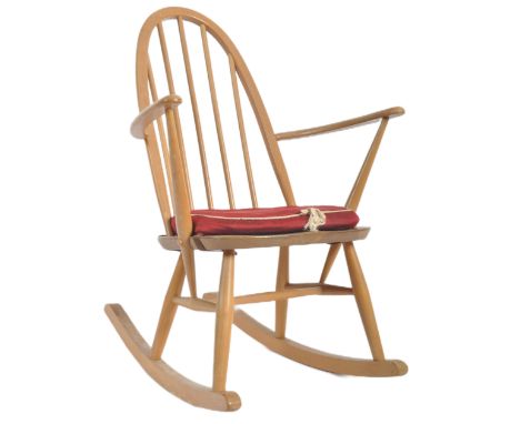 Lucian Ercolani for Ercol Furniture - A retro 20th Century beech and elm wood rocking chair / armchair. Hoop back rest shaped