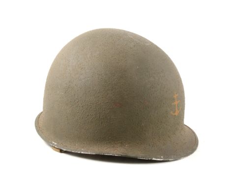 WWII American war helmet, both helmet and inner liner with Free French decals, owned by one of General de Gaulle's interprete