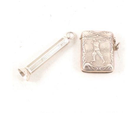 A Dunhill silver cigar piercer by Alfred Dunhill &amp; Sons, engine turned, Birmingham 1958, gross approx. 0.4oz, and a golfi