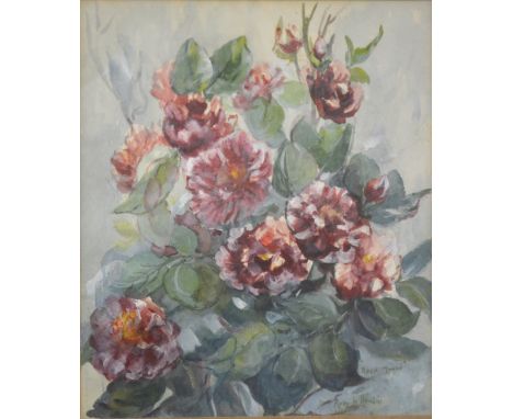 Ruby L Mundin, three floral studies, Golden July, Autumn Sprays, and Rosa Mundi; watercolours, signed and titled, 30cm x 25cm