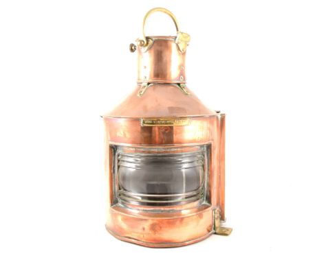 A bow starboard copper lamp by Anderson &amp; Gyde Ltd, Birmingham, 47cm.