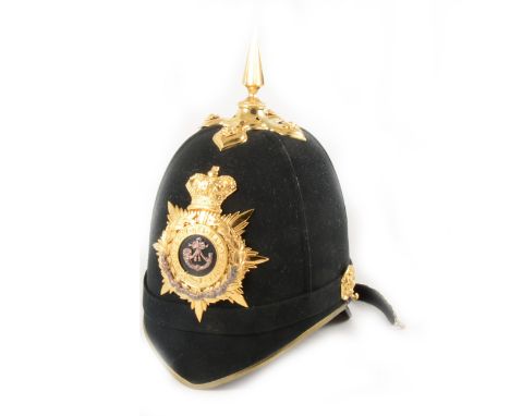 Officer's Home Service Pattern black velvet helmet, gilt metal cross piece, spike and rose bosses supporting a velvet backed 