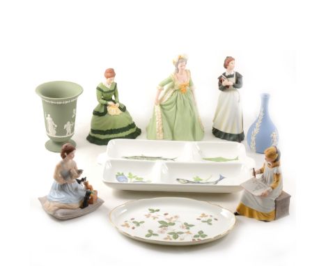 Franklin porcelain Marie Antoinette, 91cm; other Franklin figurines; Wedgwood Jasperware; Royal Worcester Evesham dishes, etc