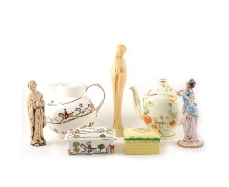 A Royal Doulton "Poppy" tea service for six people, other cups, saucers, candlesticks, nativity figures, trinket boxes etc.