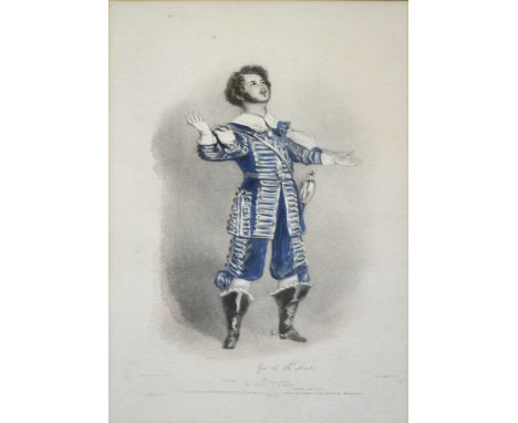 After Alfred Edward Chalon, Lenari Bellini as Figaro, hand-coloured print, 37cm x 29cm; and eleven other prints of theatrical