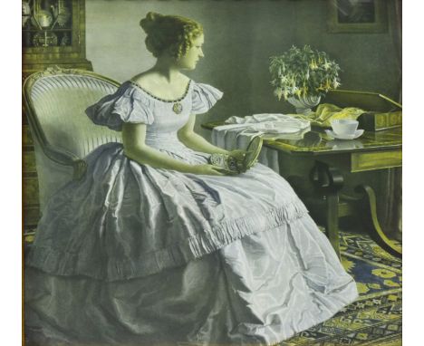 After Leonard Campbell Taylor, Lady in White Dress, colour print, 57cm x 49cm, visible size.