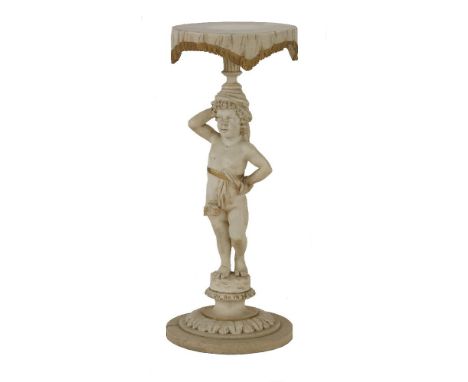 A Venetian-style painted stand, modelled as a boy holding a cloth-covered shelf on his head, 88.5cm high, 35cm diameter