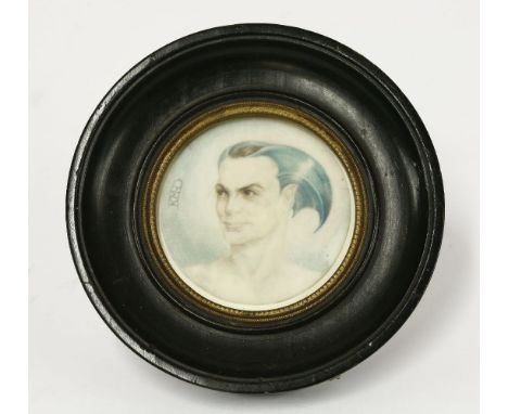 K... M... H... D... (early 20th century)PORTRAIT OF A MAN AS A MYTHICAL CREATUREMiniature on ivory, circular51mm diameter
