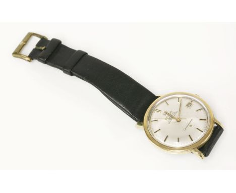 A gentleman's gold plated Omega Constellation automatic strap watch, date and centre second sweep