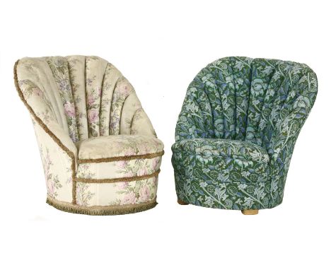 A pair of Art Deco fan-shaped bedroom chairs, with matched upholstery