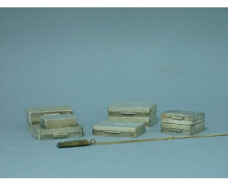 Nine assorted modern silver pill boxes, by PJD Silver Ltd, Birmingham, various dates and assay offices, with engine turned de