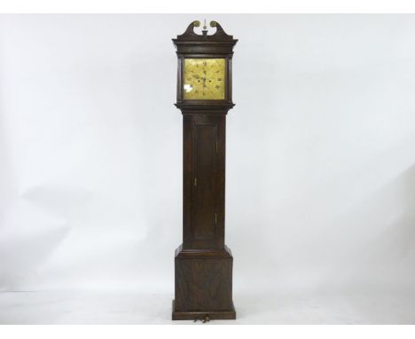 John Pocock, an oak 8 day longcase clock, the square brass dial with spandrels, engraved with a hot air balloon, a church and