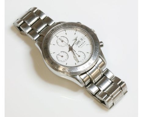 A gentlemen's stainless steel Longines Five Star Admiral chronograph automatic strap watch, ref L3.603.4, on a later stainles