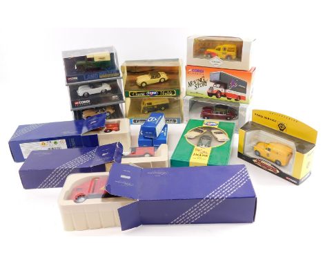 Corgi diecast vehicles, including The Royal Mail Millennium Collection Model T Ford, Morris 1000 Colmans Mustard van, Bedford