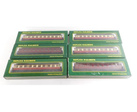 Replica Railways OO gauge coaches, including no.12053 60ft Collette third class BR crimson and cream, no.12052 60ft second cl