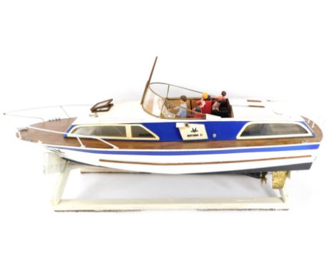 A Fairey Huntsman 31 radio controlled boat, 1:16 scale, with action radio control gear and two Grouper motors, 87cm wide..