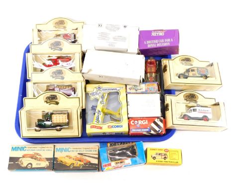 Lledo, Matchbox and Tri-ang die cast vehicles, including a Minic Motorways M/1587 Ford GT Mark 2, M/1577 Chevrolet Corvette S