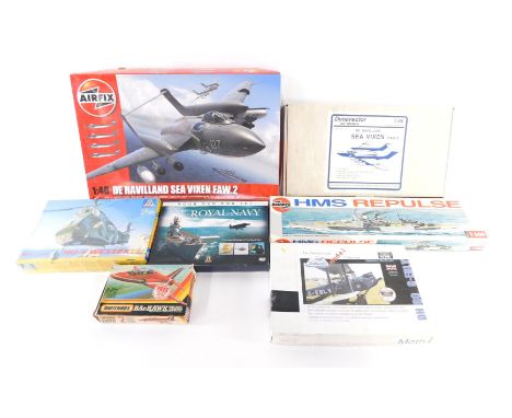 A group of model kits, to include Airfix De Havilland Sea Vixen FAN.2, 1:48 scale, Italian Westlake HU-5 Wessex helicopter, 1