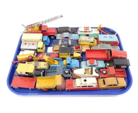 Play worn die cast vehicles, to include Corgi 261 James Bond Aston Martin DB5, Corgi Toys Superior Ambulance on Cadillac chas