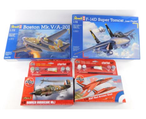 Airfix &amp; Revell 1:76 scale model kits, including RAF Red Arrows Gnat, Hawker Hurricane Mark I, etc., boxed. (a quantity)