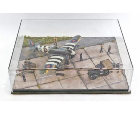 A 1:48 scale diorama of a WW2 Hawker Typhoon, perspex cased. 